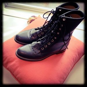 Justin Roper Black Kiltie Lace-up Boots EUC